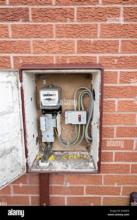 electrical metre box|electricity meter box outside house.